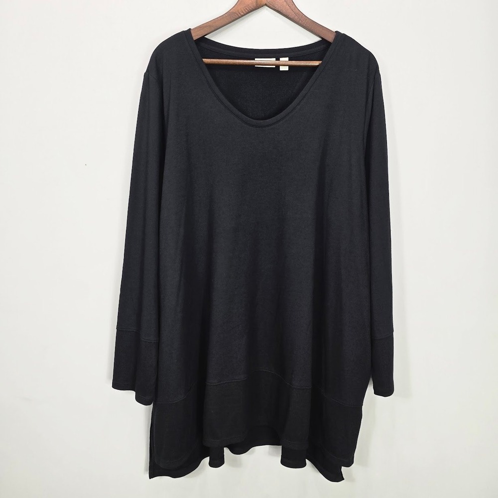 LOGO Lounge Long Sleeve Tunic Top 3X V-Neck Relaxed Fit Knit Pockets Stretch